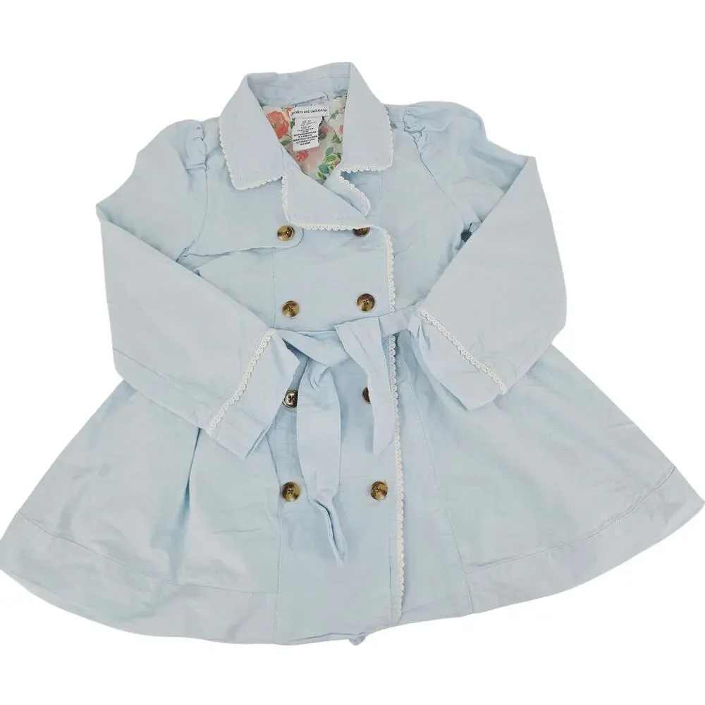 Cupcakes & Cashmere Pastel Blue Trench Coat Girls 4T Quiet Luxury Old Money 4017